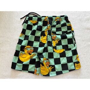 Neff Boys Swim Trunks Teal Black Checkerboard Duck Graphic Board Shorts Kids M